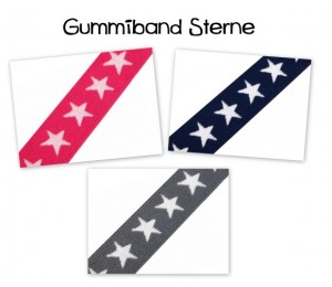 Gummiband Sterne - 20mm grau / pink / blau